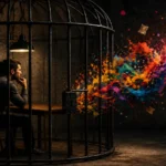 Creative man in a cage.