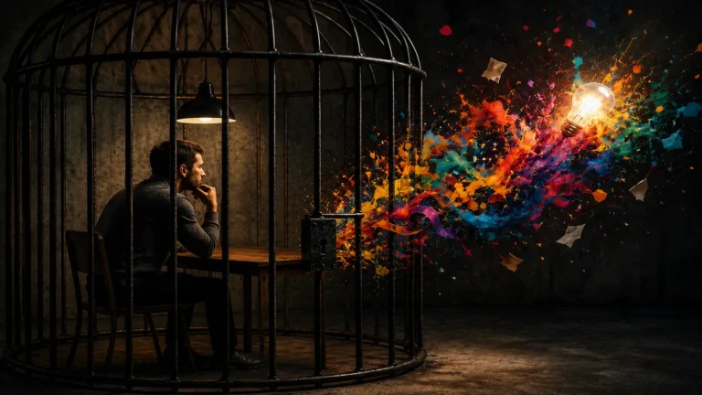 Creative man in a cage.