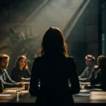 Dark photo of people around a boardroom table. They don't have psychological safety.