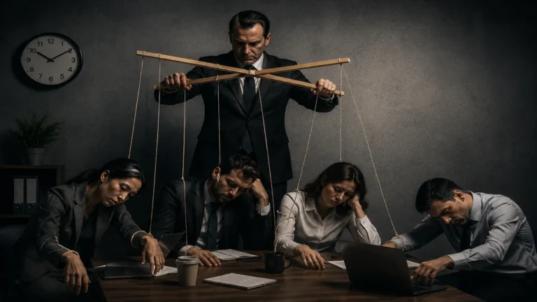 Executive using his employees as puppets